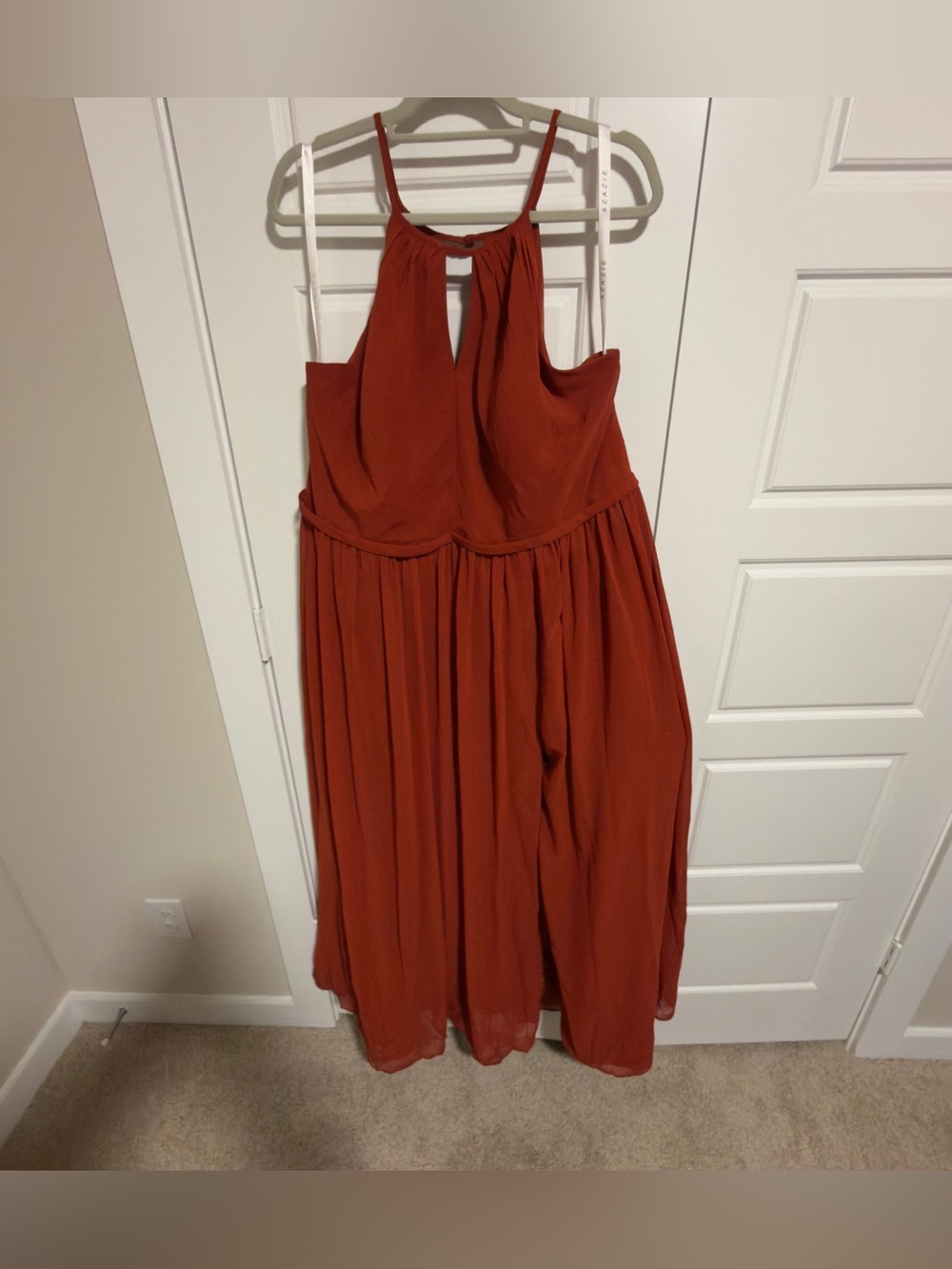 Azazie Rust Orange Chiffon Halter Maxi Dress Women’s A20 Formal Gown - Picture 1 of 6
